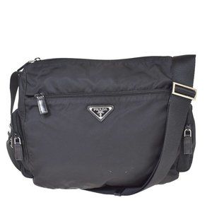PRADA MILANO Logo Tessuto Shoulder Bag Nylon Leather Black Silver Italy 32BW995